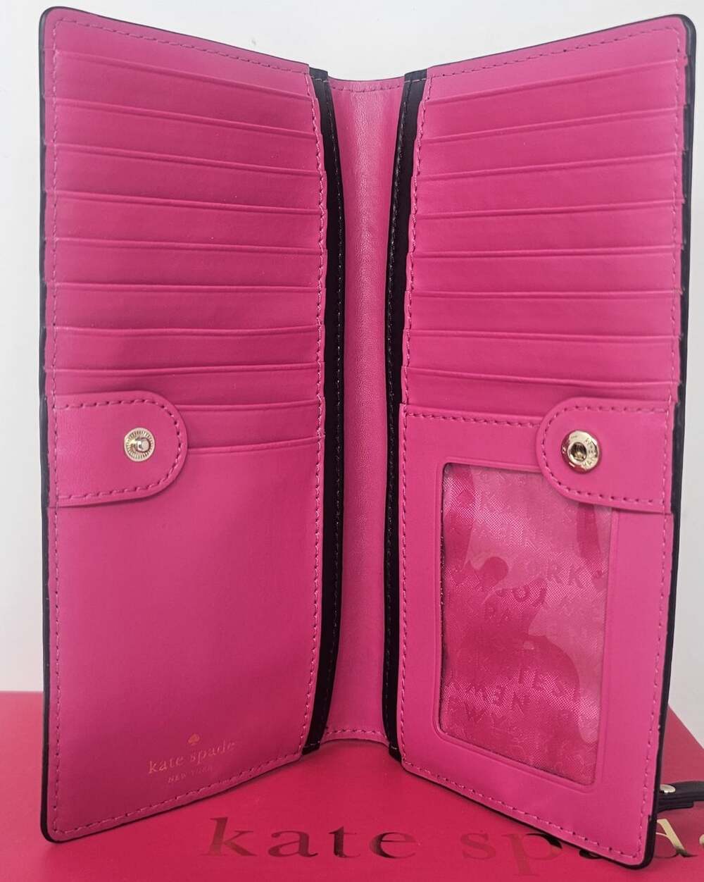 Kate Spade Stacy Large Slim Bifold wallet Black Pink Newbury Lane Leather NIB - Picture 5 of 11